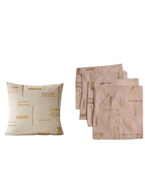 Lot Of 4 West Elm Embroidered Metallic Pillow Cover Belgian Flax Jute Linen Gold